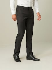 Black Tailored Fit Wool Blend Shiny Tuxedo Suit Trousers - Image 1 of 10