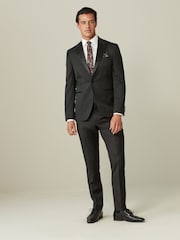 Black Tailored Fit Wool Blend Shiny Tuxedo Suit Trousers - Image 4 of 10