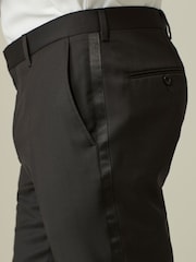Black Tailored Fit Wool Blend Shiny Tuxedo Suit Trousers - Image 5 of 10
