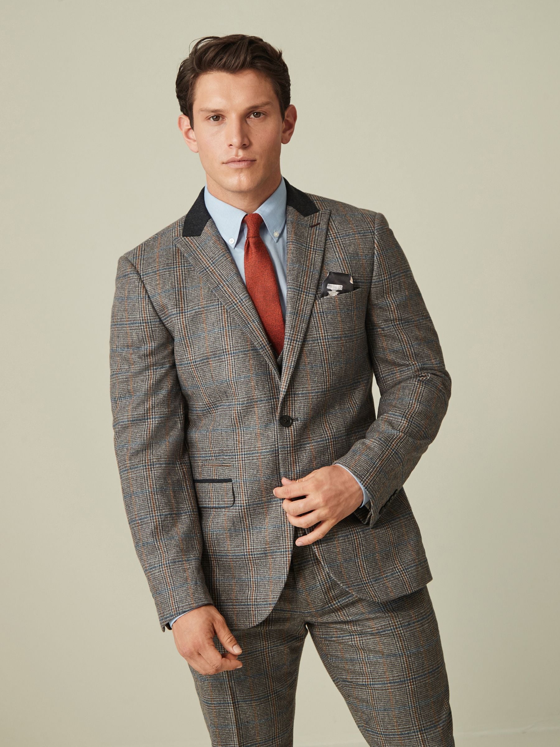 Buy Grey Tailored Nova Fides Wool Trimmed Check Suit Jacket from Next Luxembourg