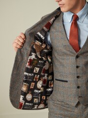 Grey Tailored Nova Fides Wool Trimmed Check Suit Jacket - Image 4 of 11