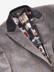Grey Tailored Nova Fides Wool Trimmed Check Suit Jacket - Image 7 of 11