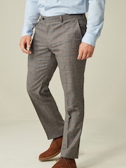 Grey Tailored Fit Nova Fides Wool Blend Trimmed Check Suit Trousers - Image 1 of 8