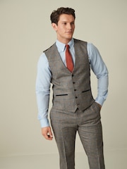 Grey Regular Fit Nova Fides Wool Blend Trimmed Check Suit Waistcoat - Image 1 of 11