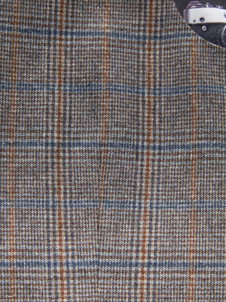 Grey Regular Fit Nova Fides Wool Blend Trimmed Check Suit Waistcoat - Image 11 of 11