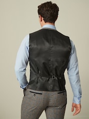 Grey Regular Fit Nova Fides Wool Blend Trimmed Check Suit Waistcoat - Image 5 of 11