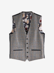 Grey Regular Fit Nova Fides Wool Blend Trimmed Check Suit Waistcoat - Image 8 of 11