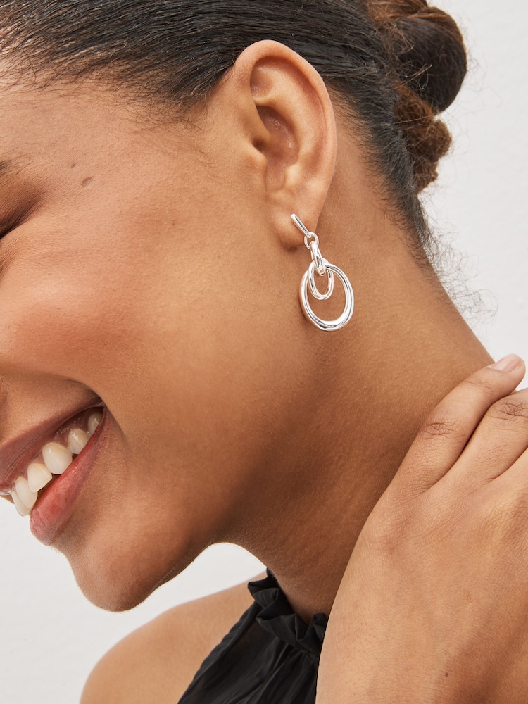 Silver Tone Double Loop Drop Earrings - Image 1 of 4