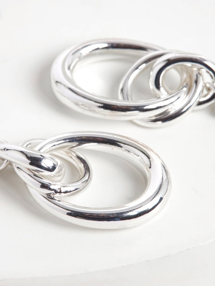 Silver Tone Double Loop Drop Earrings - Image 4 of 4 Silver Tone Double Loop Drop Earrings - Image 4 of 4