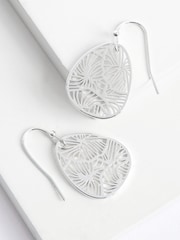 Silver Tone Filagree Floral Drop Earrings - Image 1 of 3