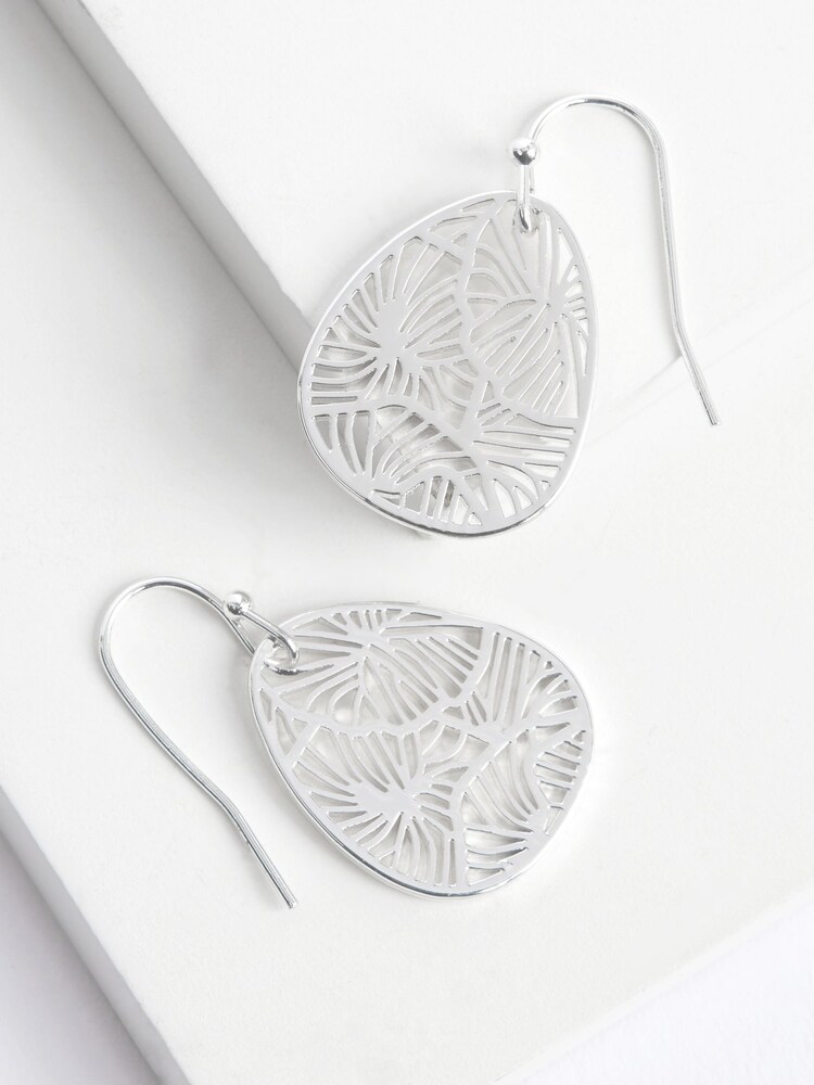 Silver Tone Filagree Floral Drop Earrings - Image 1 of 3