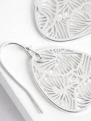 Silver Tone Filagree Floral Drop Earrings - Image 2 of 3