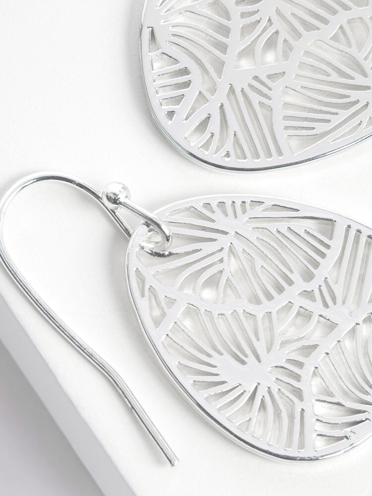 Silver Tone Filagree Floral Drop Earrings - Image 2 of 3