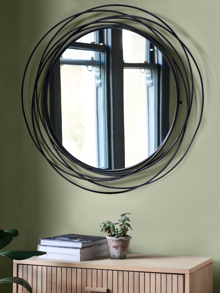 Black Contemporary Wire 91x91cm Wall Mirror - Image 1 of 7