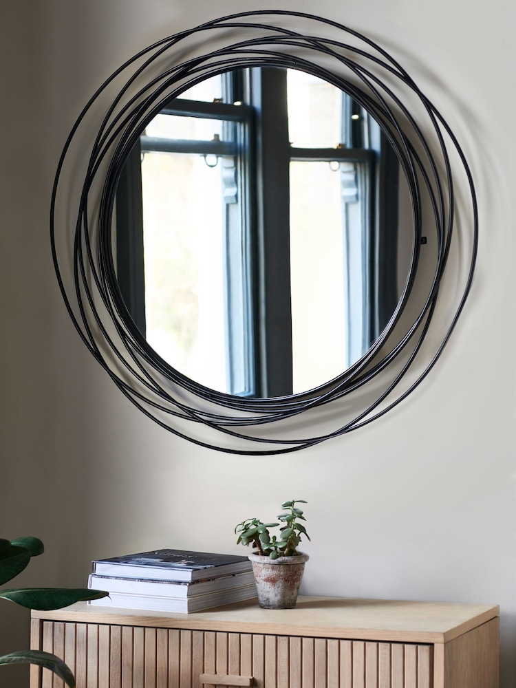 Black Contemporary Wire 91x91cm Wall Mirror - Image 2 of 7 Black Contemporary Wire 91x91cm Wall Mirror - Image 2 of 7