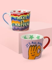 Eleanor Bowmer It's All Good & Make It Happen Mug Set - Image 1 of 2