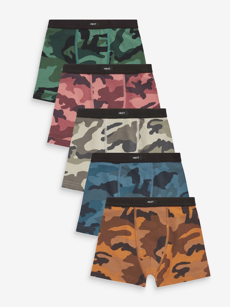 Camouflage Print Soft Waistband Trunks 5 Pack (2-16yrs) - Image 1 of 8 Camouflage Print Soft Waistband Trunks 5 Pack (2-16yrs) - Image 1 of 8