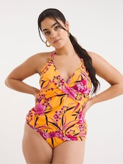Simply Be Magisculpt Orange Floral Print  Twist Front Tankini Set - Image 1 of 7