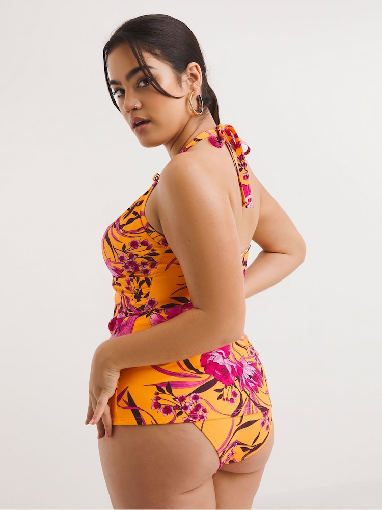 Simply Be Magisculpt Orange Floral Print  Twist Front Tankini Set - Image 2 of 7