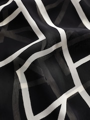 Black Geo Cuffed Long Sleeve Sheer V-Neck Zip Detail Blouse - Image 6 of 6
