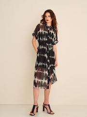 Grey Short Sleeve Tie Waist Midi Dress - Image 1 of 7