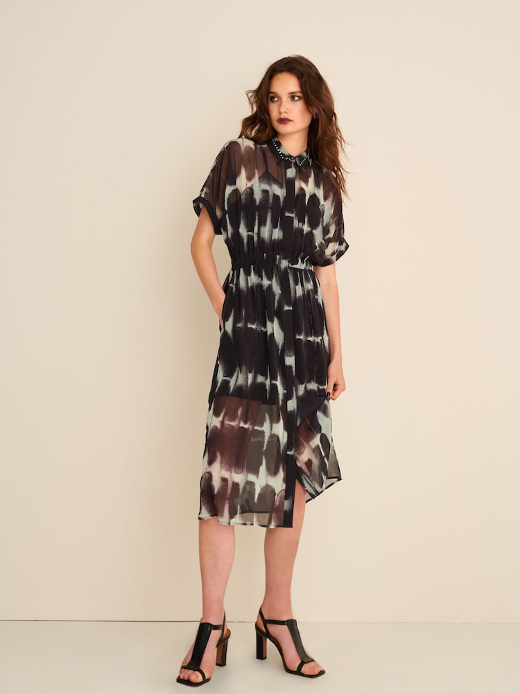 Grey Short Sleeve Tie Waist Midi Dress - Image 1 of 7
