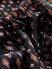 Black Print Cuffed Long Sleeve Sheer V-Neck Zip Detail Blouse - Image 7 of 7