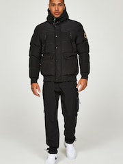 Zavetti Canada Inverno Hooded Bomber Black Jacket - Image 5 of 6