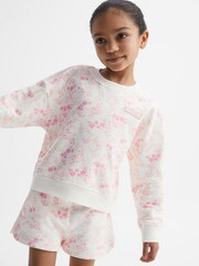 Reiss Pink Print Nina Floral Print Sweatshirt and Shorts Set - Image 1 of 9