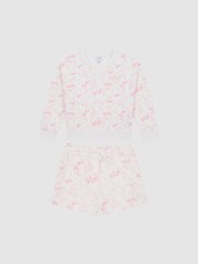 Reiss Pink Print Nina Floral Print Sweatshirt and Shorts Set - Image 2 of 9