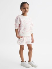 Reiss Pink Print Nina Floral Print Sweatshirt and Shorts Set - Image 3 of 9