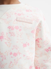 Reiss Pink Print Nina Floral Print Sweatshirt and Shorts Set - Image 4 of 9