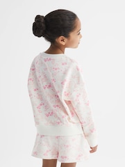 Reiss Pink Print Nina Floral Print Sweatshirt and Shorts Set - Image 5 of 9