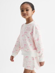 Reiss Pink Print Nina Floral Print Sweatshirt and Shorts Set - Image 7 of 9
