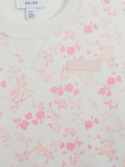 Reiss Pink Print Nina Floral Print Sweatshirt and Shorts Set - Image 8 of 9