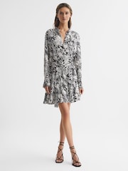 Reiss Black/White Scarlett Animal Print Mini Dress - Image 1 of 7