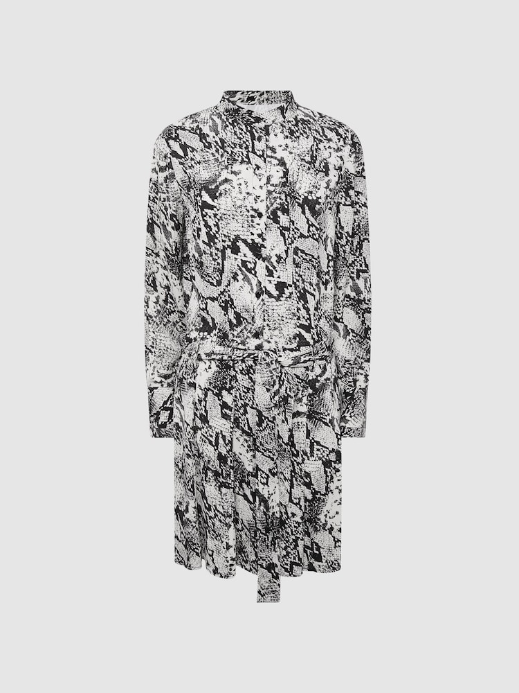 Reiss Black/White Scarlett Animal Print Mini Dress - Image 2 of 7