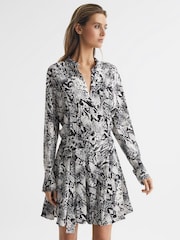 Reiss Black/White Scarlett Animal Print Mini Dress - Image 3 of 7