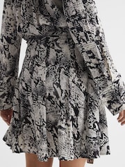 Reiss Black/White Scarlett Animal Print Mini Dress - Image 6 of 7