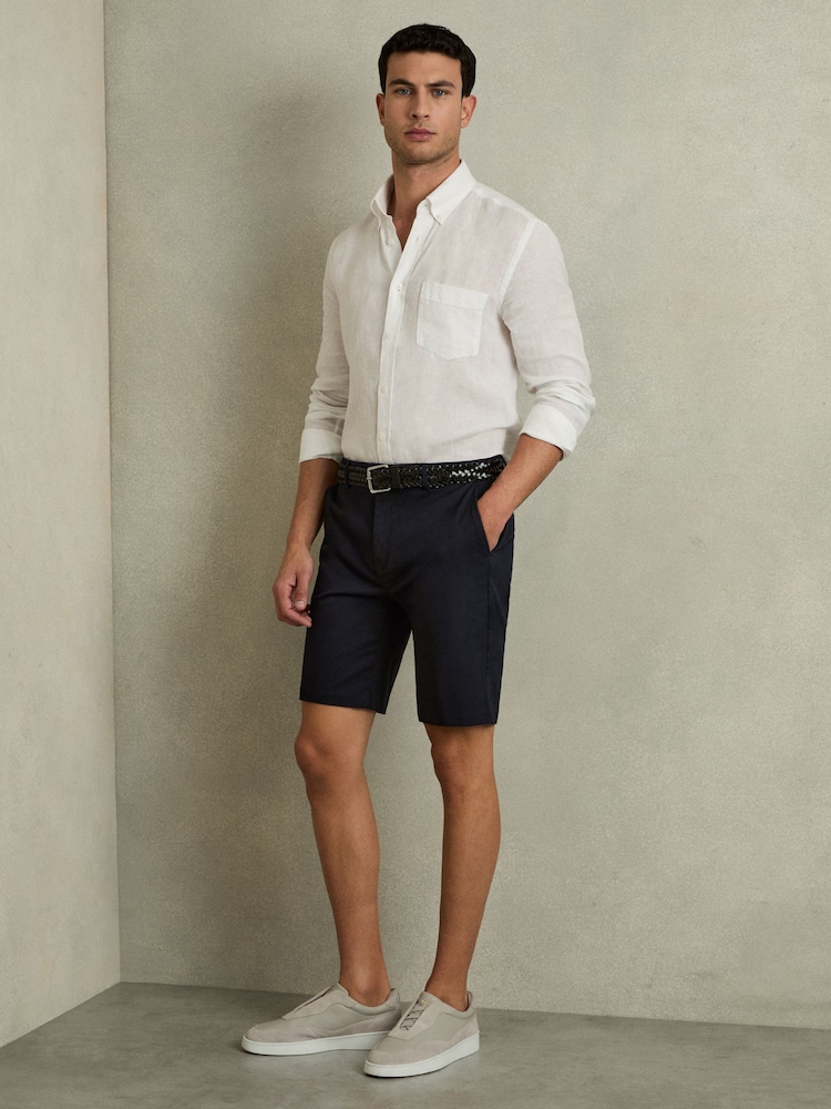 Reiss Navy Wicket Cotton Chino Shorts with Stretch - Image 1 of 7