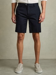 Reiss Navy Wicket Cotton Chino Shorts with Stretch - Image 3 of 7
