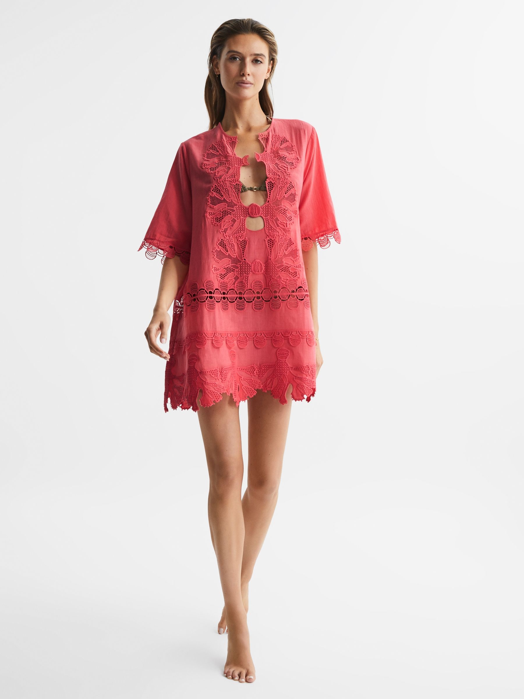Reiss Coral Embroidered Kaftan