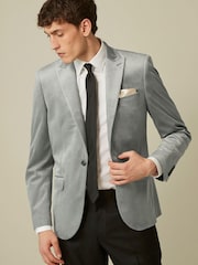 Light Grey Slim Velvet Blazer - Image 1 of 13