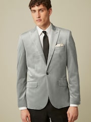 Light Grey Slim Velvet Blazer - Image 2 of 13