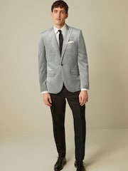 Light Grey Slim Velvet Blazer - Image 3 of 13
