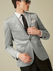 Light Grey Slim Velvet Blazer - Image 4 of 13