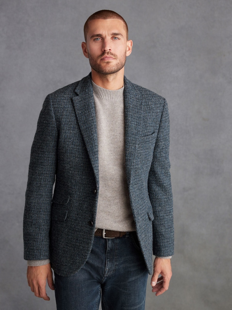 Navy Blue Signature Harris Tweed British Wool Blazer - Image 2 of 11
