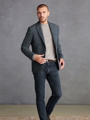 Navy Blue Signature Harris Tweed British Wool Blazer - Image 4 of 11