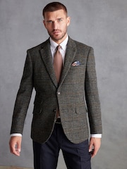 Dark Grey Check Signature Harris Tweed British Wool Blazer - Image 1 of 11