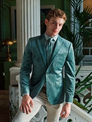 Mint Green Slim Velvet Blazer - Image 1 of 11
